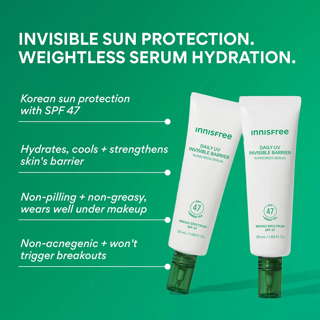 Daily UV Invisible Barrier Sunscreen Serum Broad Spectrum SPF 47 with Green Tea